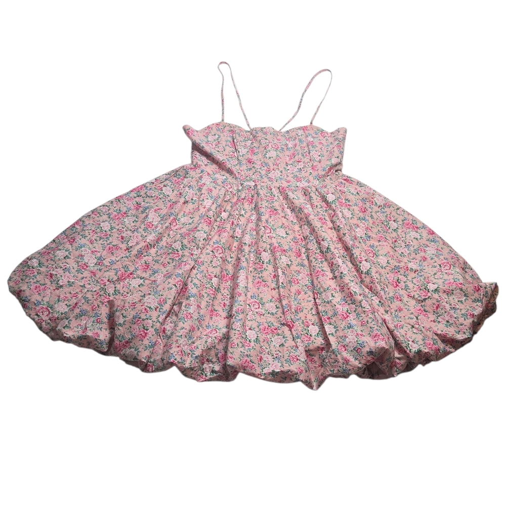 Floral Pink Lace-Up‎ Dress - Picture 2 of 8
